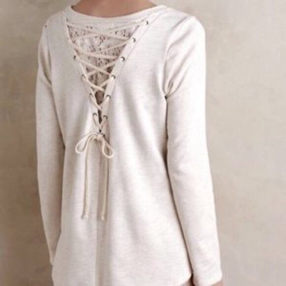 NWT Anthropologie Everleigh Oatmeal Lace  Up Back Sweater Top size XS - Picture 12 of 13